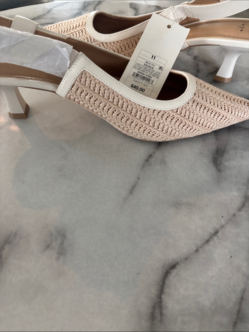 a new day Tan and Cream Woven Slingback Kitten Heels